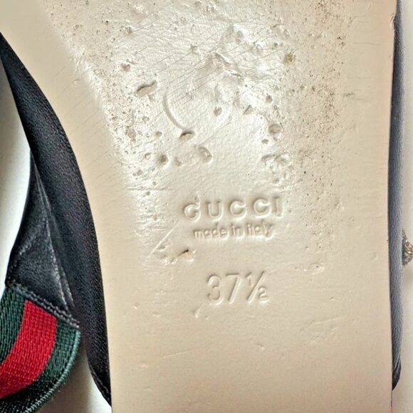 GUCCI Bayadere Web Stripe Bee Black Leather Slingback Flats Size EU 37.5 - Picture 5 of 6